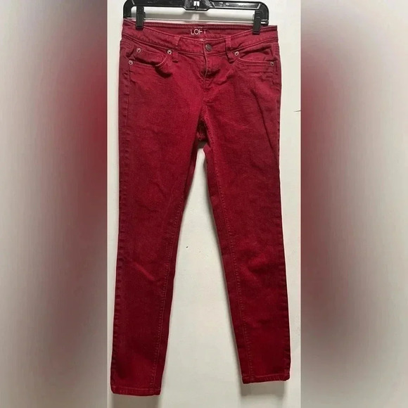 Loft Modern Skinny Womens 4 Straight Leg Slim Fit Cranberry Red Denim Jeans - Picture 1 of 3